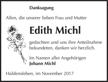 Traueranzeige von Edith Michl  von Magdeburger Volksstimme