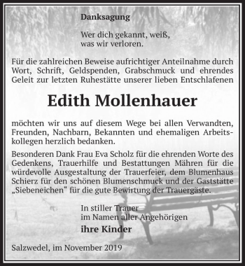 Traueranzeige von Edith Mollenhauer  von Magdeburger Volksstimme