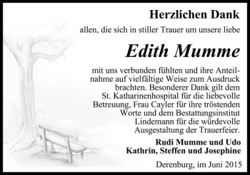 Traueranzeige von Edith Mumme  von Magdeburger Volksstimme