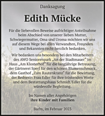Traueranzeige von Edith Mücke  von Magdeburger Volksstimme