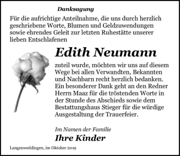 Traueranzeige von Edith Neumann  von Magdeburger Volksstimme