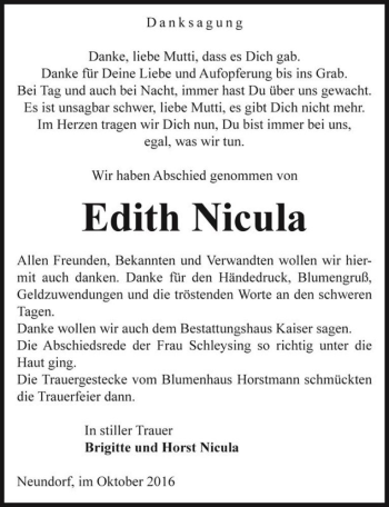 Traueranzeige von Edith Nicula  von Magdeburger Volksstimme
