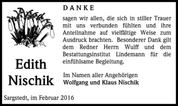 Traueranzeige von Edith Nischik  von Magdeburger Volksstimme