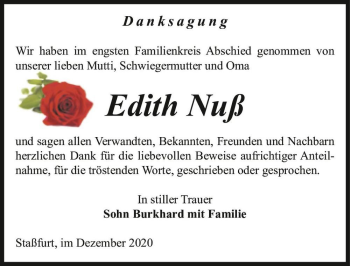 Traueranzeige von Edith Nuß  von Magdeburger Volksstimme