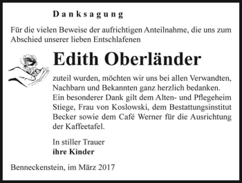 Traueranzeige von Edith Oberländer  von Magdeburger Volksstimme