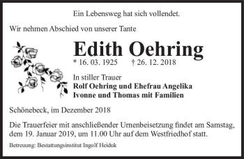 Traueranzeige von Edith Oehring  von Magdeburger Volksstimme