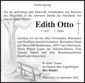 Traueranzeige von Edith Otto  von Magdeburger Volksstimme