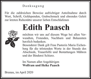 Traueranzeige von Edith Paasch  von Magdeburger Volksstimme