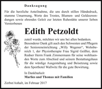 Traueranzeige von Edith Petzoldt  von Magdeburger Volksstimme