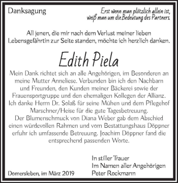 Traueranzeige von Edith Piela  von Magdeburger Volksstimme