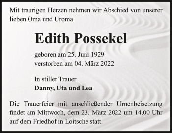 Traueranzeige von Edith Possekel  von Magdeburger Volksstimme