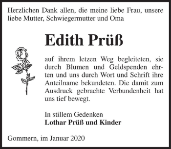 Traueranzeige von Edith Prüß  von Magdeburger Volksstimme