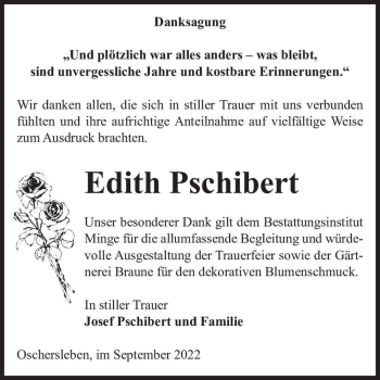 Traueranzeige von Edith Pschibert  von Magdeburger Volksstimme