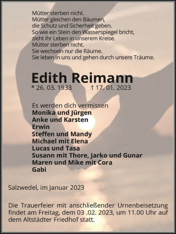 Traueranzeige von Edith Reimann  von Magdeburger Volksstimme