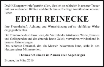 Traueranzeige von Edith Reinecke  von Magdeburger Volksstimme