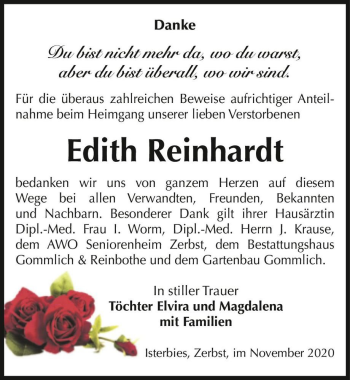 Traueranzeige von Edith Reinhardt  von Magdeburger Volksstimme