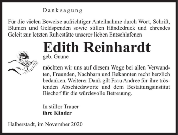 Traueranzeige von Edith Reinhardt (geb. Grune)  von Magdeburger Volksstimme