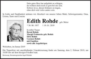 Traueranzeige von Edith Rohde (geb. Meier)  von Magdeburger Volksstimme