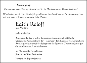 Traueranzeige von Edith Roloff (geb. Martens)  von Magdeburger Volksstimme