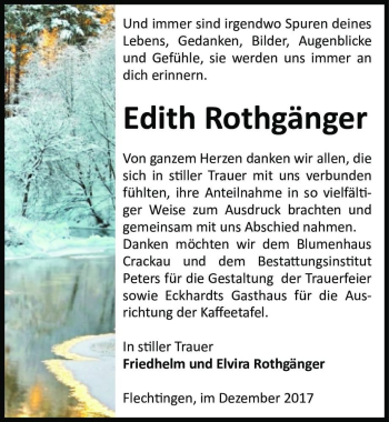 Traueranzeige von Edith Rothgänger  von Magdeburger Volksstimme