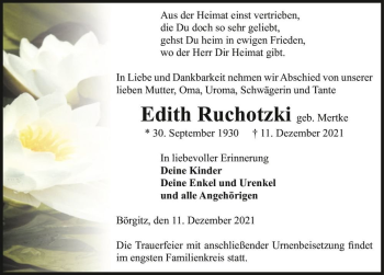 Traueranzeige von Edith Ruchotzki (geb. Mertke)  von Magdeburger Volksstimme