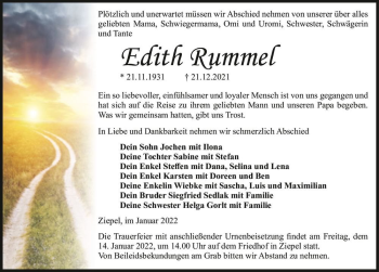 Traueranzeige von Edith Rummel  von Magdeburger Volksstimme