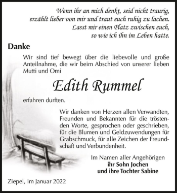 Traueranzeige von Edith Rummel  von Magdeburger Volksstimme
