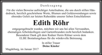 Traueranzeige von Edith Röhr  von Magdeburger Volksstimme