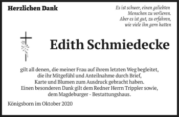 Traueranzeige von Edith Schmiedecke  von Magdeburger Volksstimme