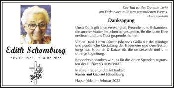 Traueranzeige von Edith Schomburg  von Magdeburger Volksstimme