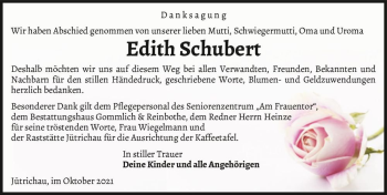 Traueranzeige von Edith Schubert  von Magdeburger Volksstimme