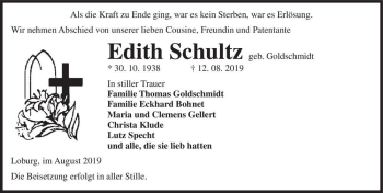 Traueranzeige von Edith Schultz (geb. Goldschmidt)  von Magdeburger Volksstimme