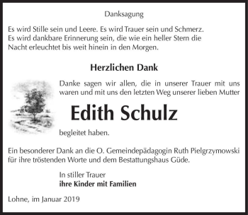 Traueranzeige von Edith Schulz  von Magdeburger Volksstimme