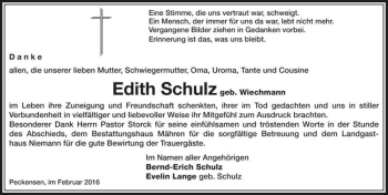 Traueranzeige von Edith Schulz (geb. Wiechmann)  von Magdeburger Volksstimme