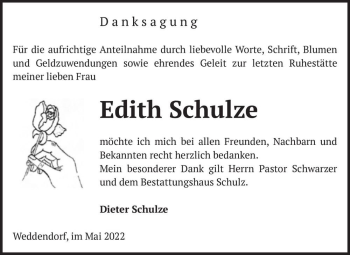 Traueranzeige von Edith Schulze  von Magdeburger Volksstimme