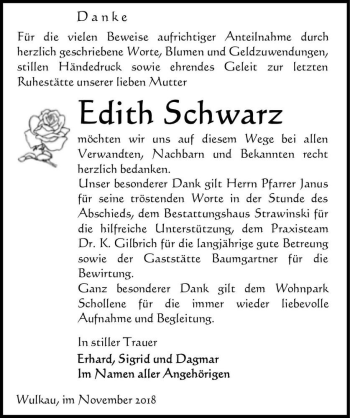 Traueranzeige von Edith Schwarz  von Magdeburger Volksstimme