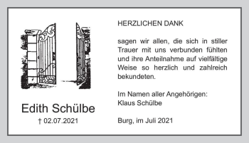 Traueranzeige von Edith Schülbe  von Magdeburger Volksstimme