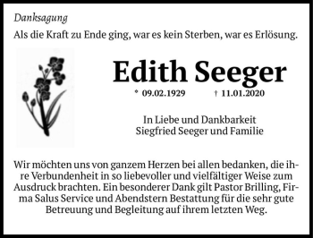 Traueranzeige von Edith Seeger  von Magdeburger Volksstimme