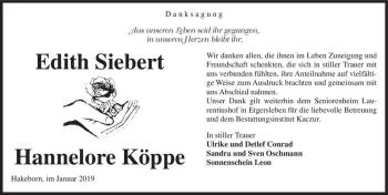 Traueranzeige von Edith Siebert, Hannelore Köppe  von Magdeburger Volksstimme