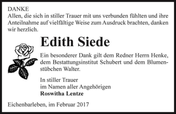 Traueranzeige von Edith Siede  von Magdeburger Volksstimme
