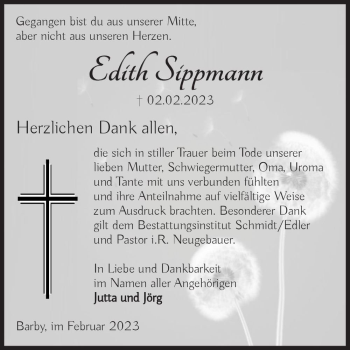 Traueranzeige von Edith Sippmann  von Magdeburger Volksstimme