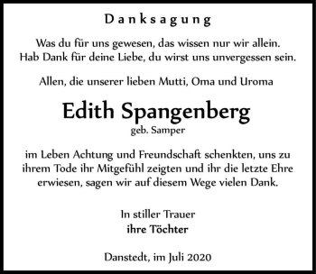 Traueranzeige von Edith Spangenberg (geb. Samper)  von Magdeburger Volksstimme