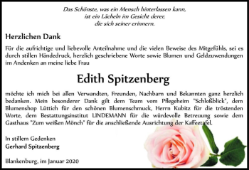 Traueranzeige von Edith Spitzenberg  von Magdeburger Volksstimme
