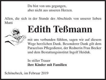 Traueranzeige von Edith Teßmann  von Magdeburger Volksstimme