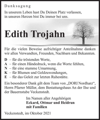 Traueranzeige von Edith Trojahn  von Magdeburger Volksstimme