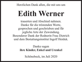 Traueranzeige von Edith Werner  von Magdeburger Volksstimme