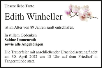 Traueranzeige von Edith Winheller  von Magdeburger Volksstimme