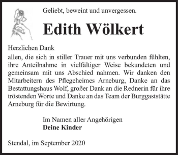 Traueranzeige von Edith Wölkert  von Magdeburger Volksstimme