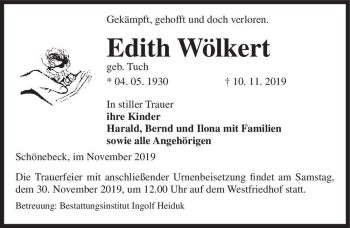 Traueranzeige von Edith Wölkert (geb. Tuch)  von Magdeburger Volksstimme