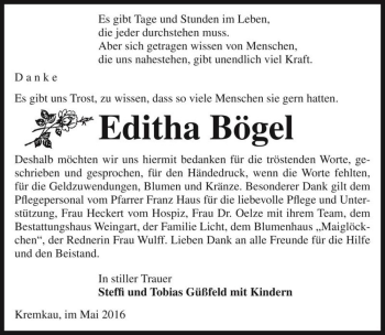 Traueranzeige von Editha Bögel  von Magdeburger Volksstimme